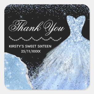 Light Blue Watercolor Dress Sweet 16 Birthday Square Sticker