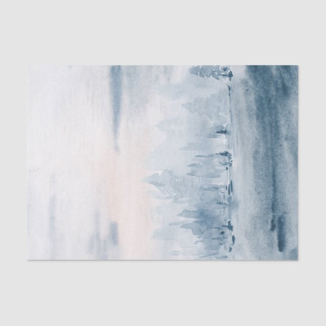 Light blue watercolor landscape snow clouds tissue paper (Front)