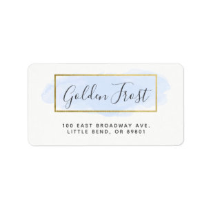 Light Blue Watercolor & Modern Gold Chic Address Label