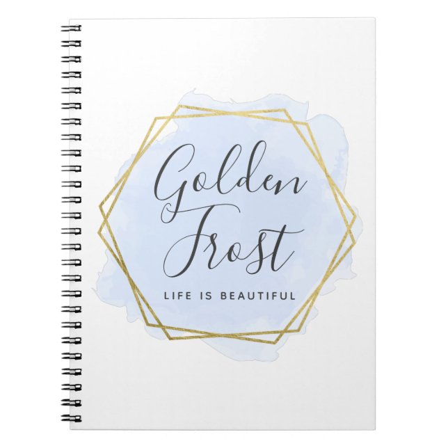 Light Blue Watercolor & Modern Gold Geometric Chic Notebook (Front)