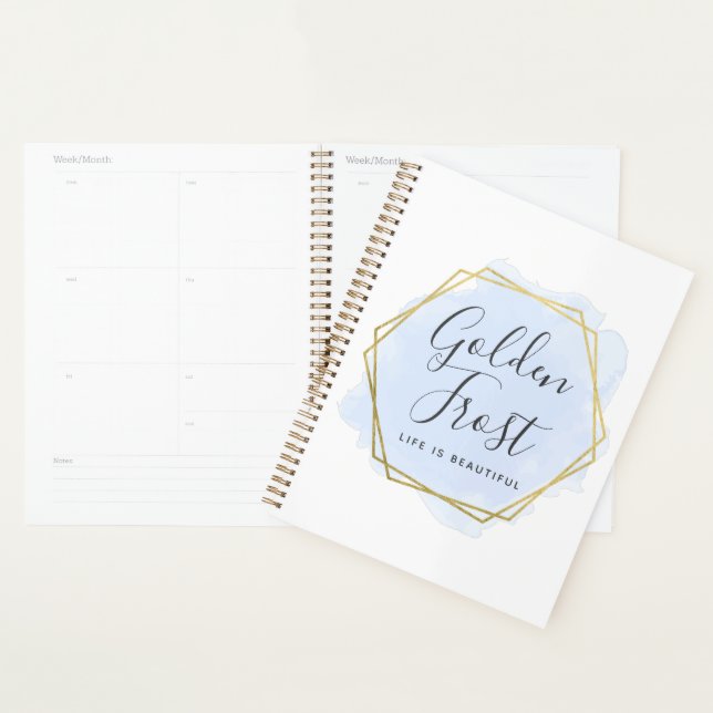 Light Blue Watercolor & Modern Gold Geometric Chic Planner (Display)