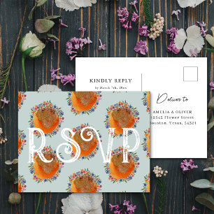 Light Blue Watercolor Wildflower Wedding RSVP Postcard