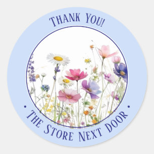 Light blue Watercolor wildflowers Thank you Classic Round Sticker