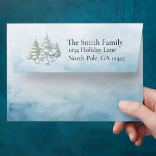 Light Blue Watercolor Woodland Animals Christmas  Envelope