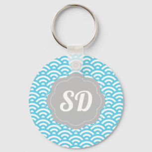 Light Blue Wave Custom Monogram Key Ring