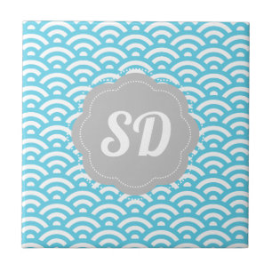 Light Blue Wave Custom Monogram Tile