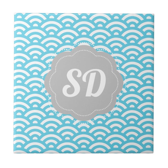 Light Blue Wave Custom Monogram Tile (Front)