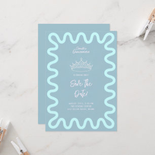 Light Blue Wavy Border Quinceanera Save the Date Invitation