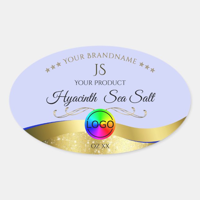 Light Blue Wavy Gold Logo Monogram Product Label (Front)