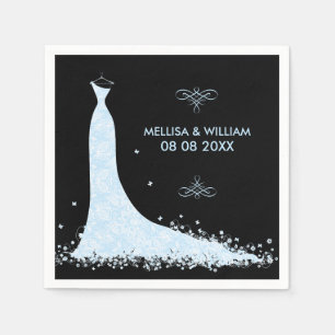 Light-blue Wedding Dress & Black Background Napkin
