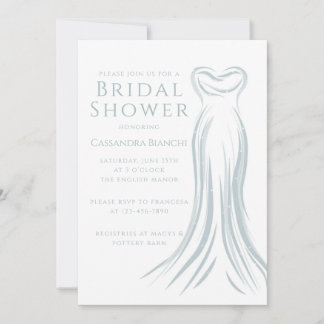 Light Blue Wedding Dress Bridal Shower Invitation