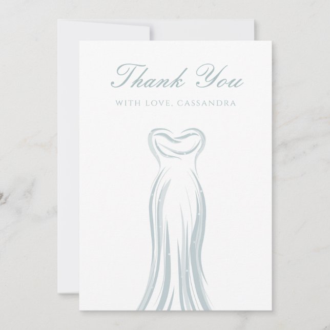 Light Blue Wedding Dress Thank You Card  (Front)