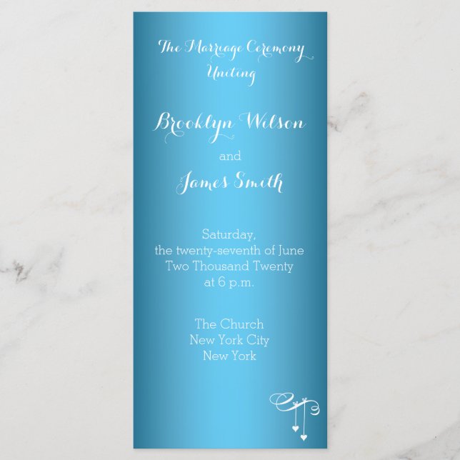 Light Blue Wedding Programs Rack Cards Hearts (Front)