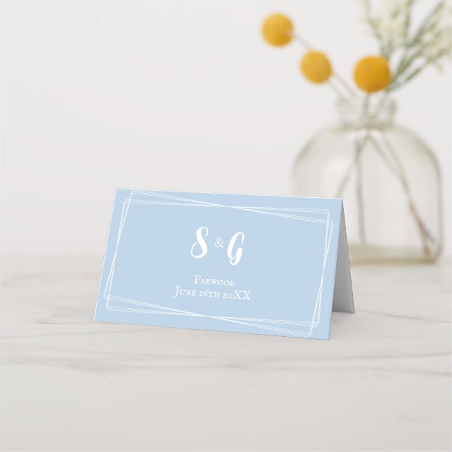 Light Blue Wedding Table Number Name Custom Place Card (Back)