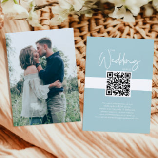 Light Blue Wedding Website QR Code Photo RSVP Enclosure Card