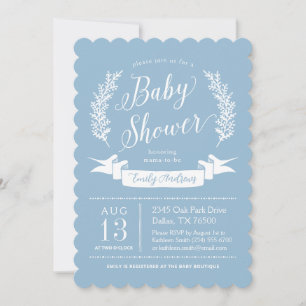 Light Blue Whimsical Cottage Garden Baby Shower Invitation