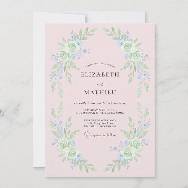 Light Blue Whimsical Floral Wedding Invitation (Front)