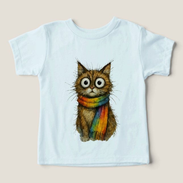 Light Blue Whimsical Rainbow Cat Toddler Graphic T (Design Front)