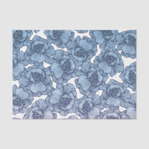 Light Blue White and Black Modern Line Art Flowers Tissue Paper