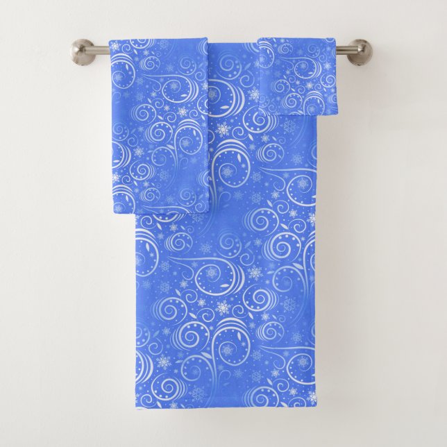 Light Blue & White Arctic Swirl Bath Towel Set (Insitu)