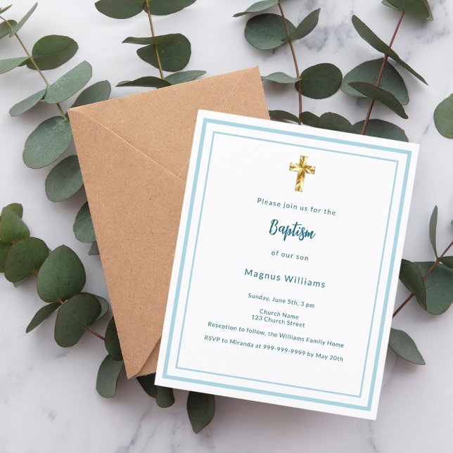Light blue white boy Baptism invitation (Creator Uploaded)