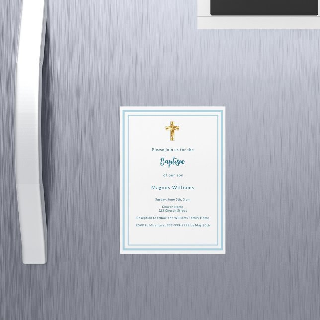 Light blue white boy Baptism Magnetic Invitation (Creator Uploaded)