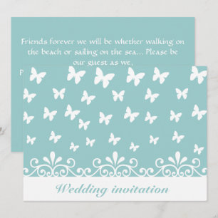 Light blue White butterflies swirls Wedding Invite