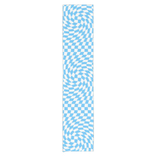 Light Blue & White Checkered Checkerboard Pattern  Short Table Runner
