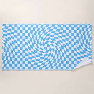 Light Blue & White Chequered Chequerboard Pattern  Beach Towel