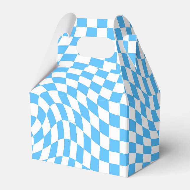 Light Blue & White Chequered Chequerboard Pattern  Favour Box (Front Side)