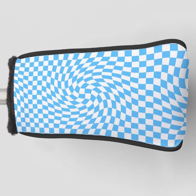Light Blue & White Chequered Chequerboard Pattern  Golf Head Cover (Front)