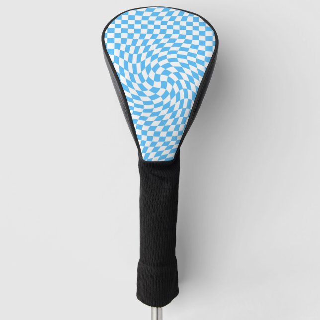 Light Blue & White Chequered Chequerboard Pattern  Golf Head Cover (Front)