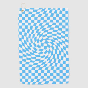 Light Blue & White Chequered Chequerboard Pattern Golf Towel