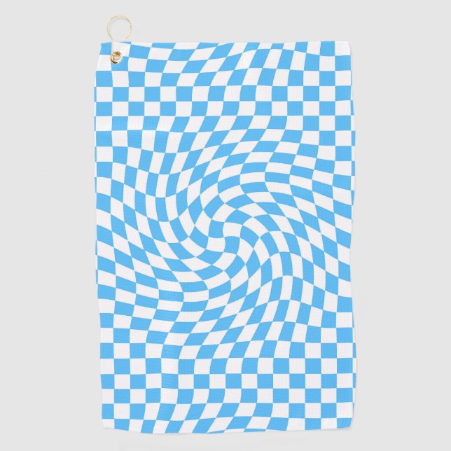 Light Blue & White Chequered Chequerboard Pattern  Golf Towel (Front)