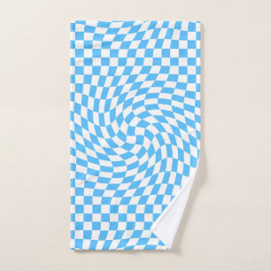 Light Blue & White Chequered Chequerboard Pattern  Hand Towel
