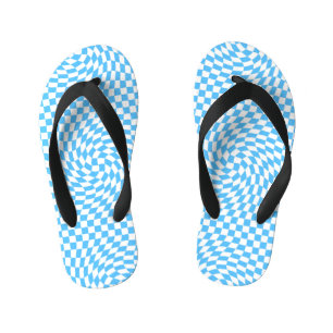Light Blue & White Chequered Chequerboard Pattern  Kid's Jandals
