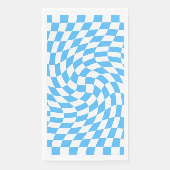 Light Blue & White Chequered Chequerboard Pattern  Napkin (Front)