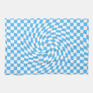 Light Blue & White Chequered Chequerboard Pattern Tea Towel