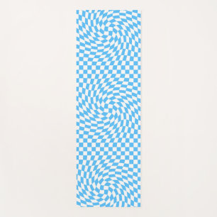 Light Blue & White Chequered Chequerboard Pattern  Yoga Mat