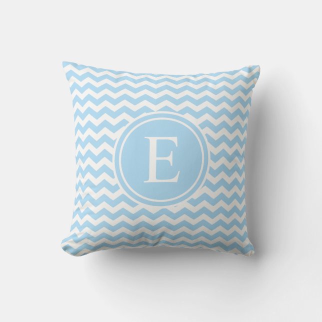 Light Blue White Chevron Monogram Cushion (Front)