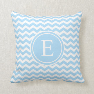 Light Blue White Chevron Monogram Cushion