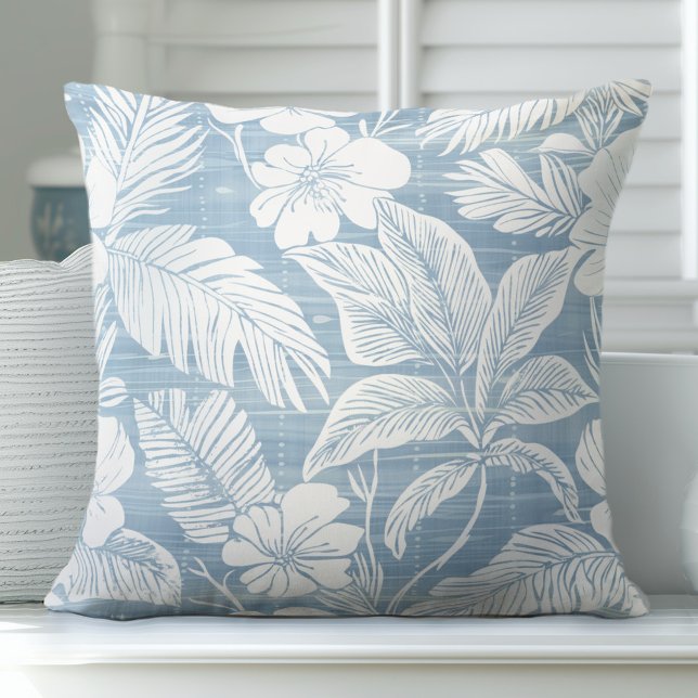 Light Blue & White Coastal Floral Throw Pillow (Creator Uploaded)