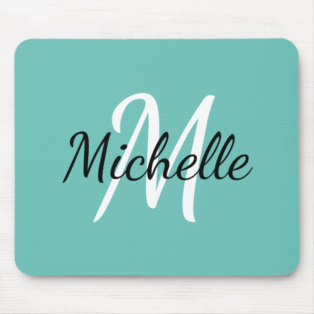 Light Blue & White Custom Monogram Mousepad (Front)