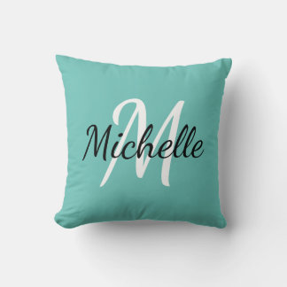 Light Blue & White Custom Monogram Pillow