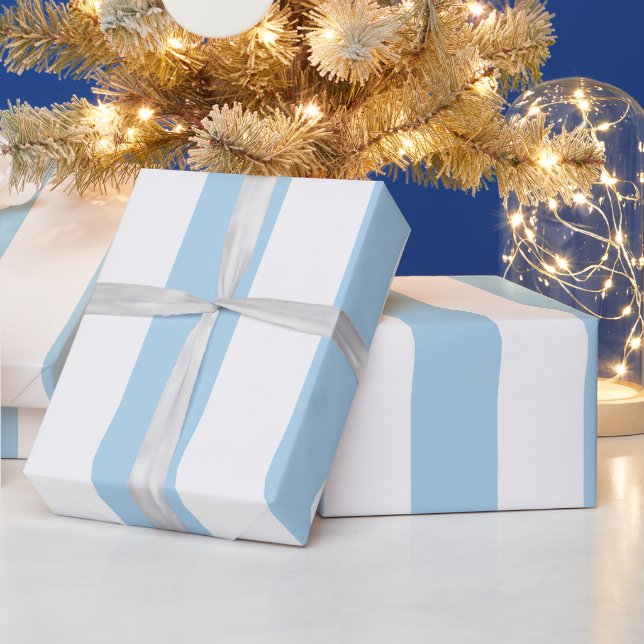 Light Blue White Extra Large Stripe Pattern Wrapping Paper (Holidays)
