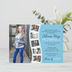 Light Blue & White Filmstrip 6 Photo Graduation Invitation