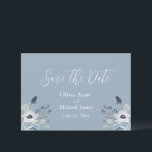 Light Blue & White Floral Save The Date<br><div class="desc">Light blue & white floral “Save the Date” card.  Names are done in elegant white script. Perfect for that spring,  summer,  fall or winter wedding.</div>