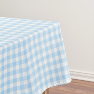 Light Blue White Gingham Plaid Check Baby Shower Tablecloth
