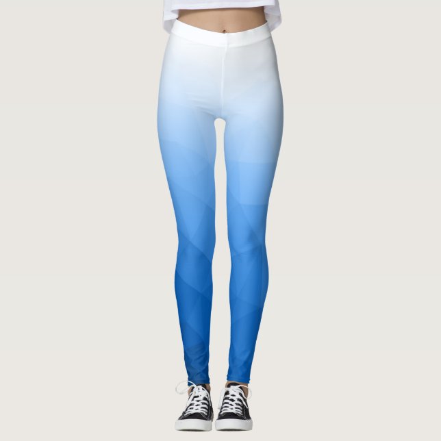 Light blue White Gradient Geometric Mesh Pattern Leggings (Front)