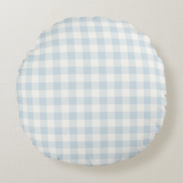 Light Blue White Green Plaid Stripes   Round Cushion (Front)